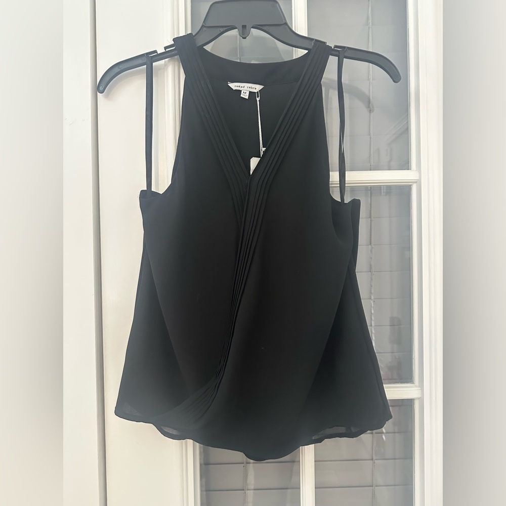 NWT: Naked Zebra Black V-Neck Blouse